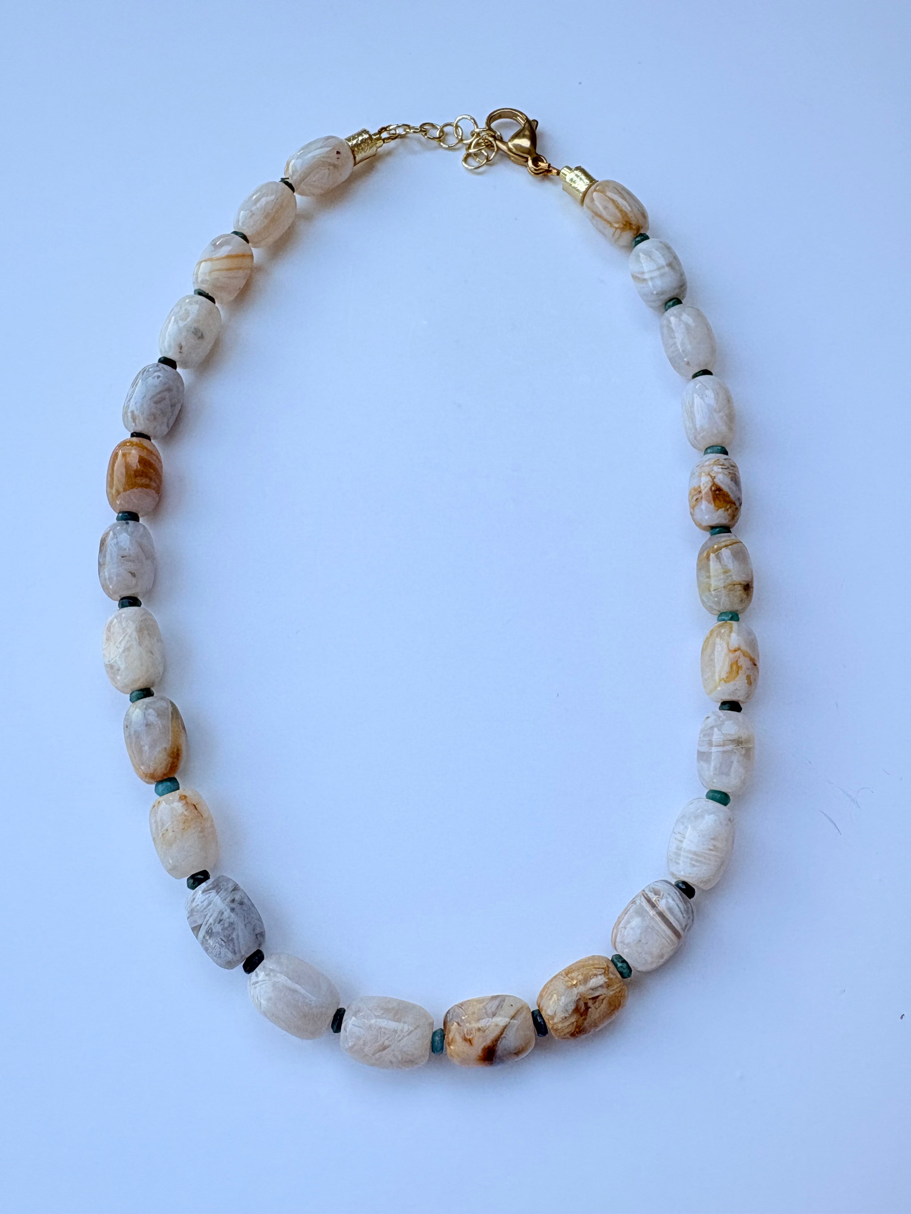 Bamboo Leaf Agate Necklace- Vintage Beads