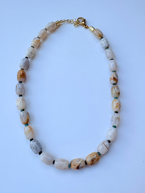 Bamboo Leaf Agate Necklace- Vintage Beads