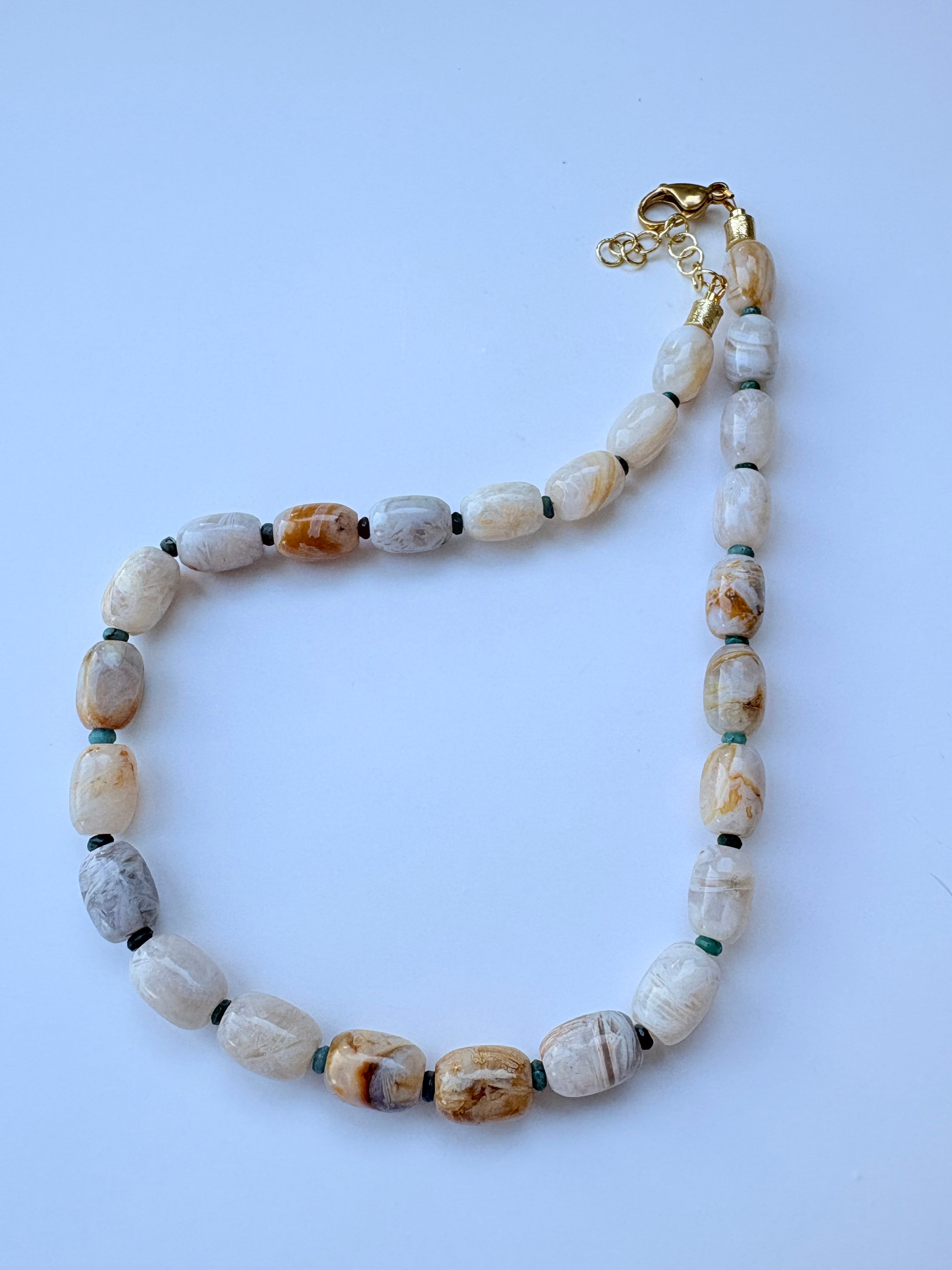 Bamboo Leaf Agate Necklace- Vintage Beads