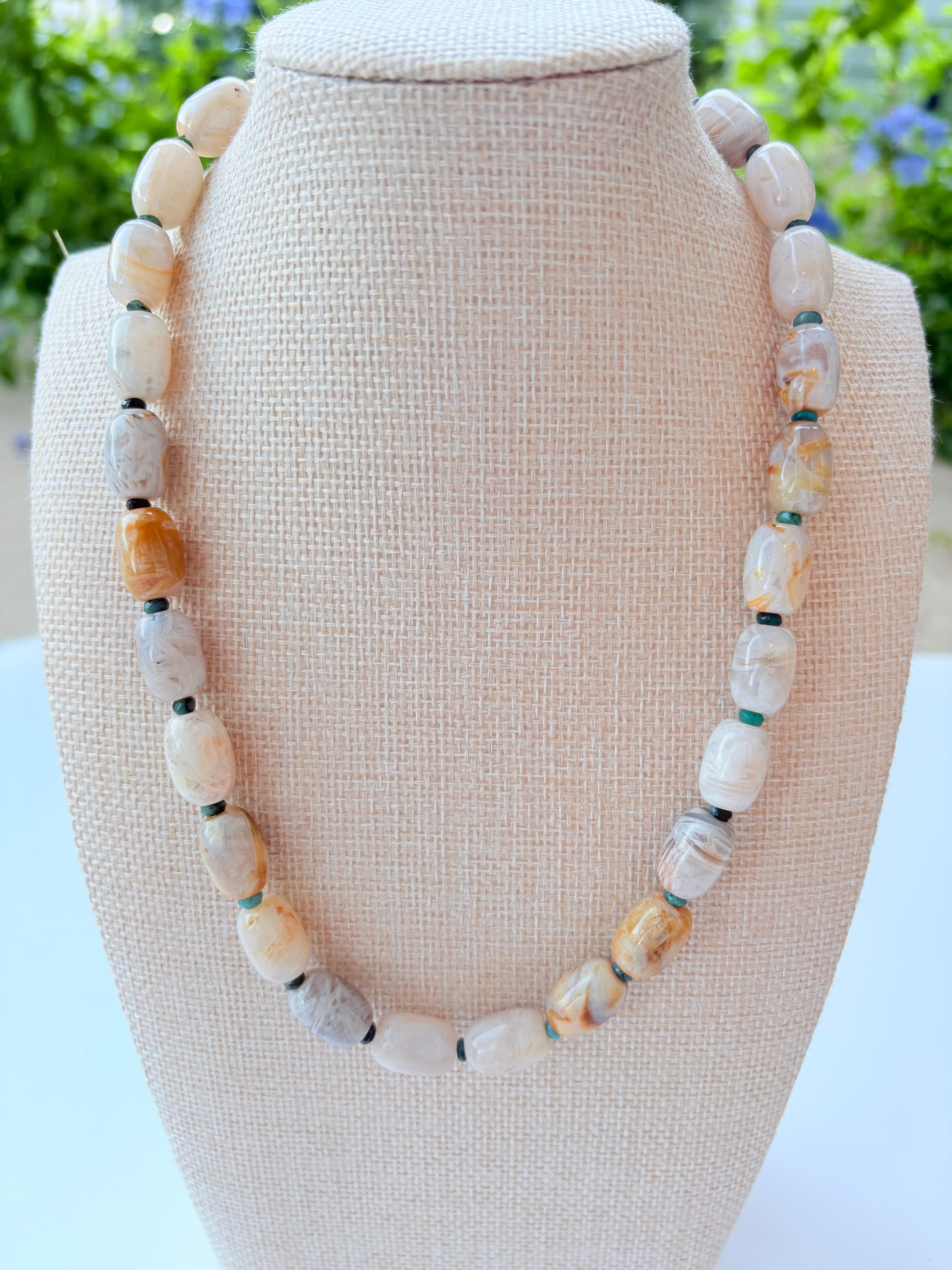 Bamboo Leaf Agate Necklace- Vintage Beads