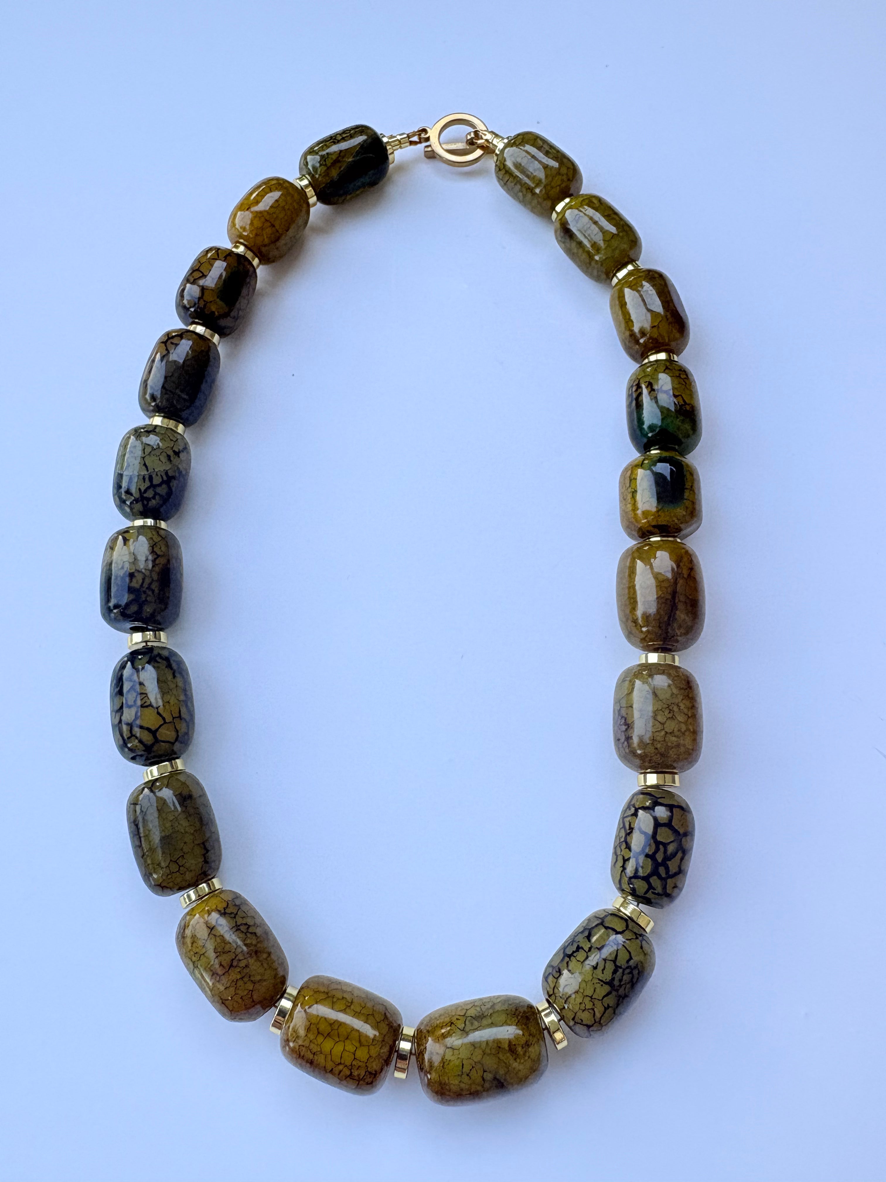 Dragon Vein Green Agate Vintage Beaded Necklace