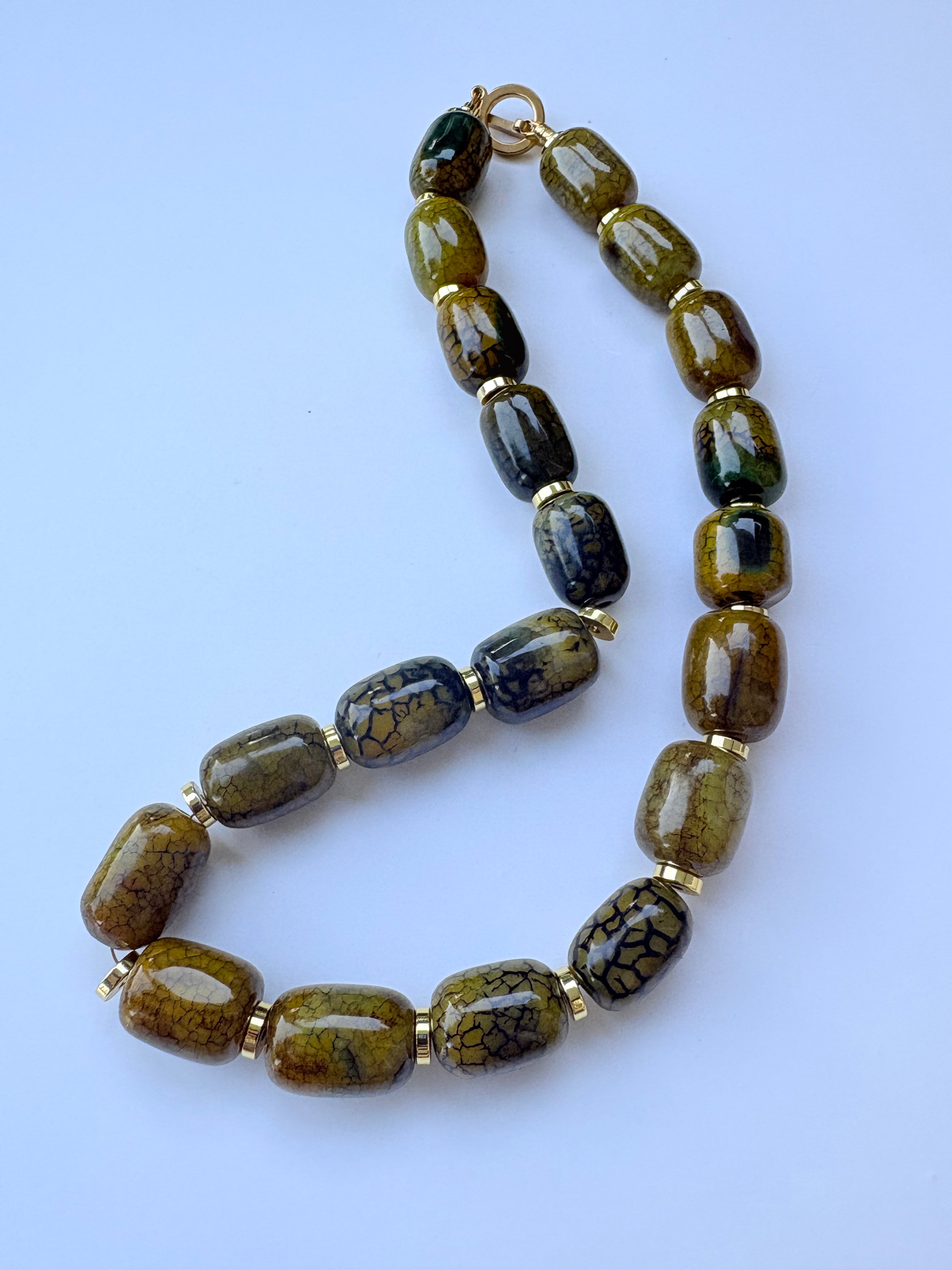 Dragon Vein Green Agate Vintage Beaded Necklace