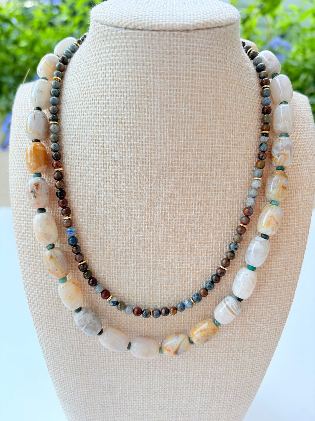 Bamboo Leaf Agate Necklace- Vintage Beads