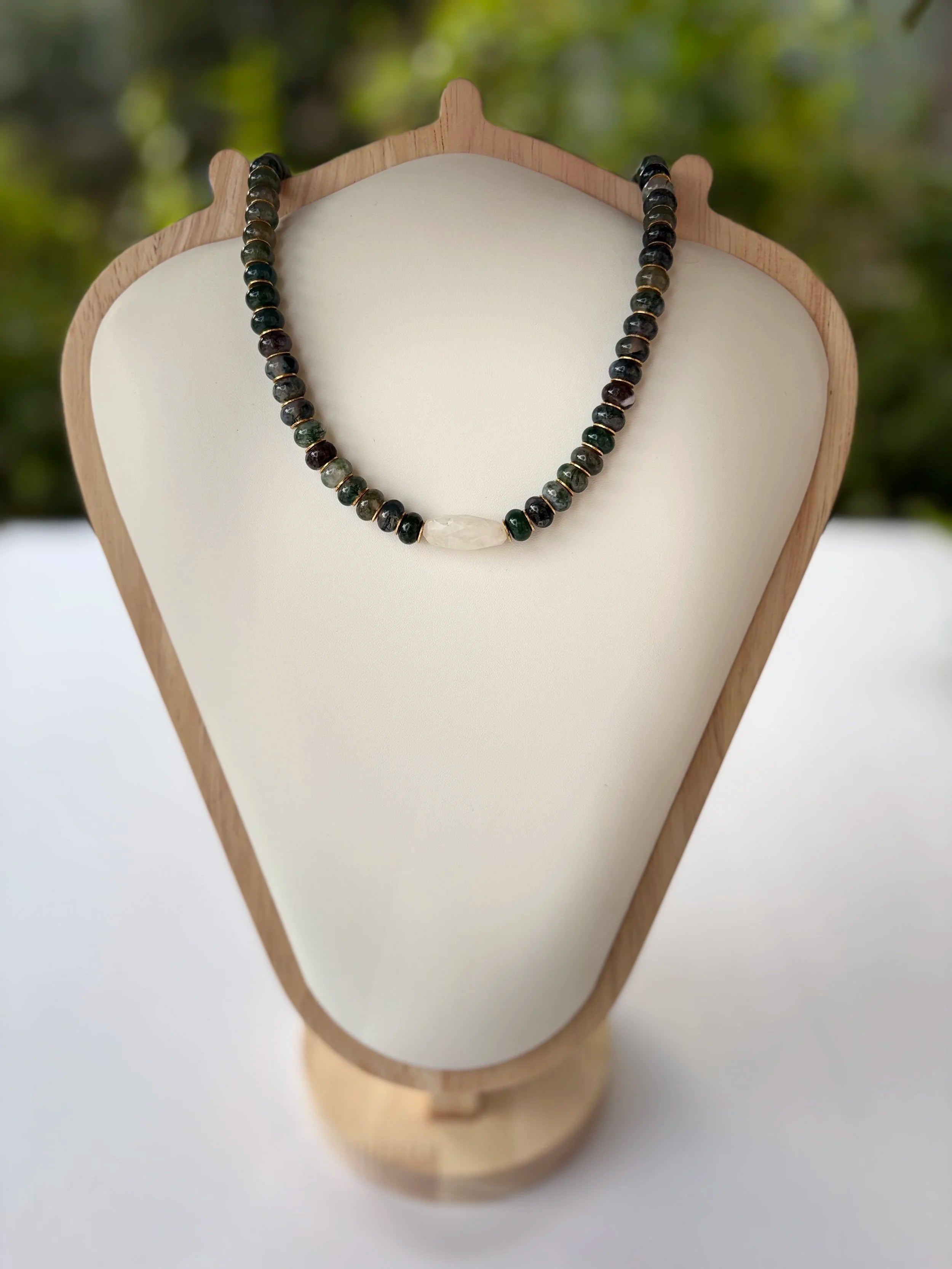 Green Moss Agate Beaded Necklace