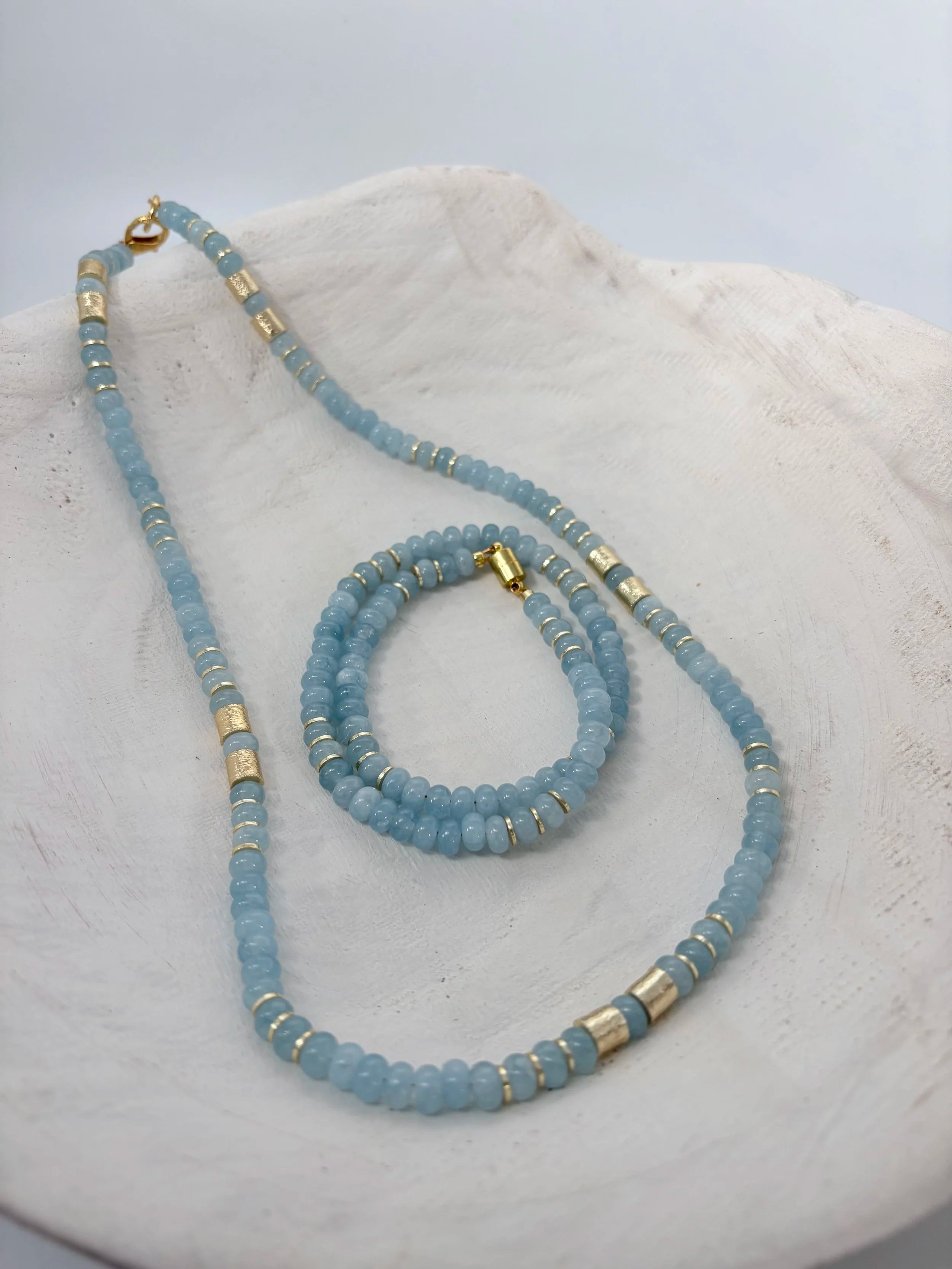 Blue Dyed Jade Dash Necklace and Bracelet